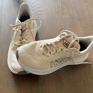Hoka Women's Pale Beige Knit Running Sneakers